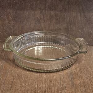 Vintage Anchor Hocking Clear Ribbed 1 Qt Casserole Dish 1430 Made in USA